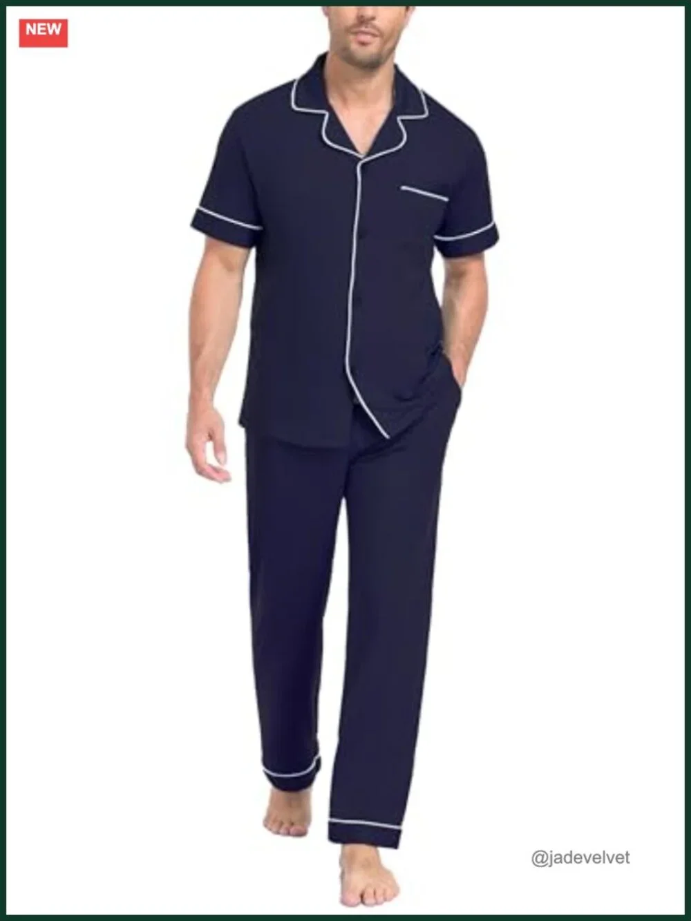 Mens Pajama Set 100% Cotton Button Down Short Sleeve Sleepwear 2 Piece Lounge